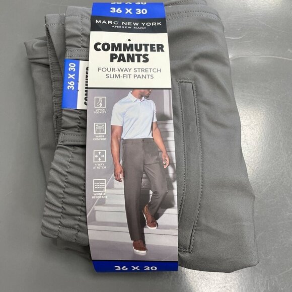 NEW Marc New York Andrew Marc Men's 36x30  Gray Commuter Slim-Fit Pants Four-Way - Picture 2 of 9